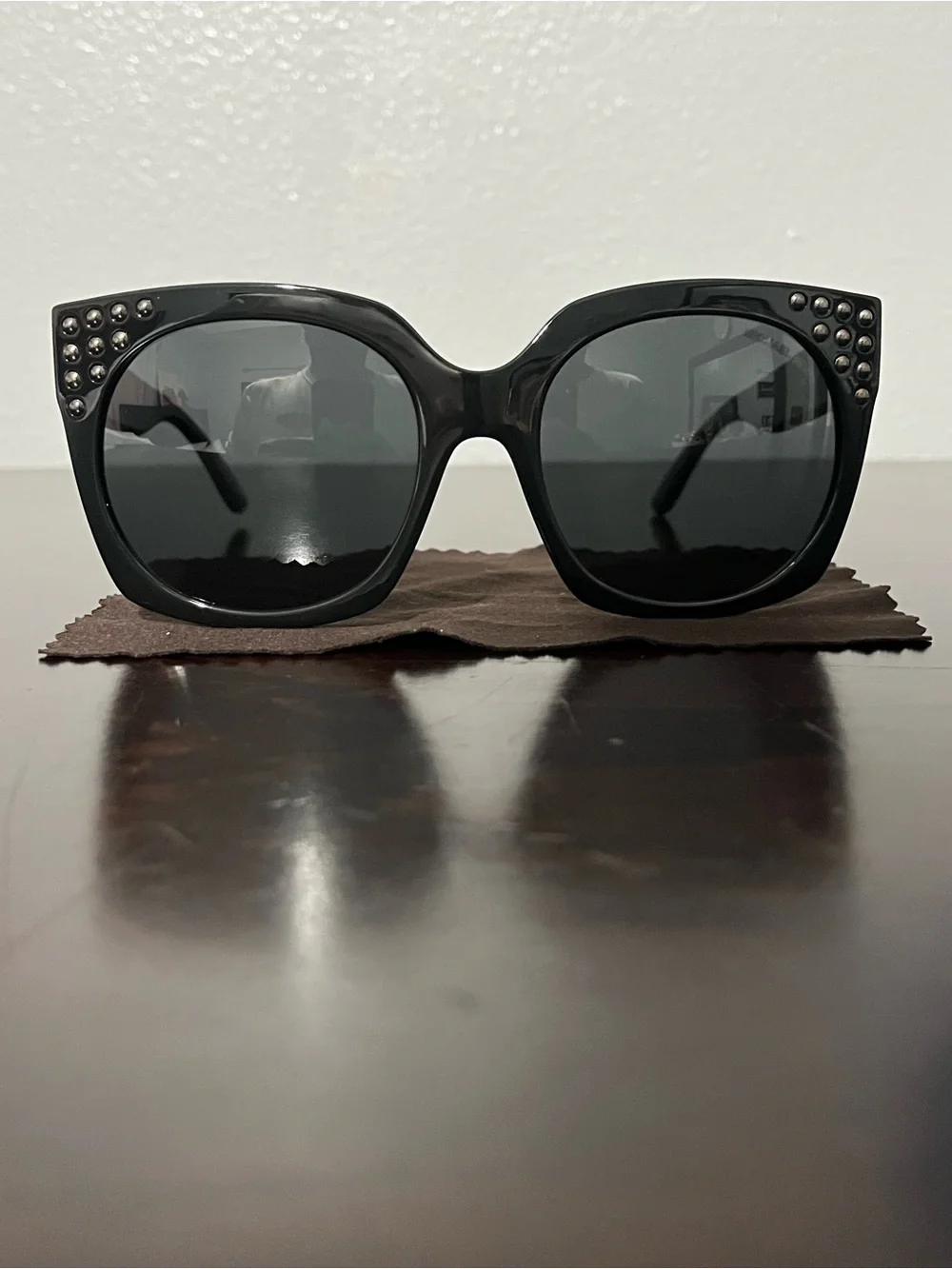 Michael Kors Black Oversized Cat-Eye Sunglasses with Stud Accents